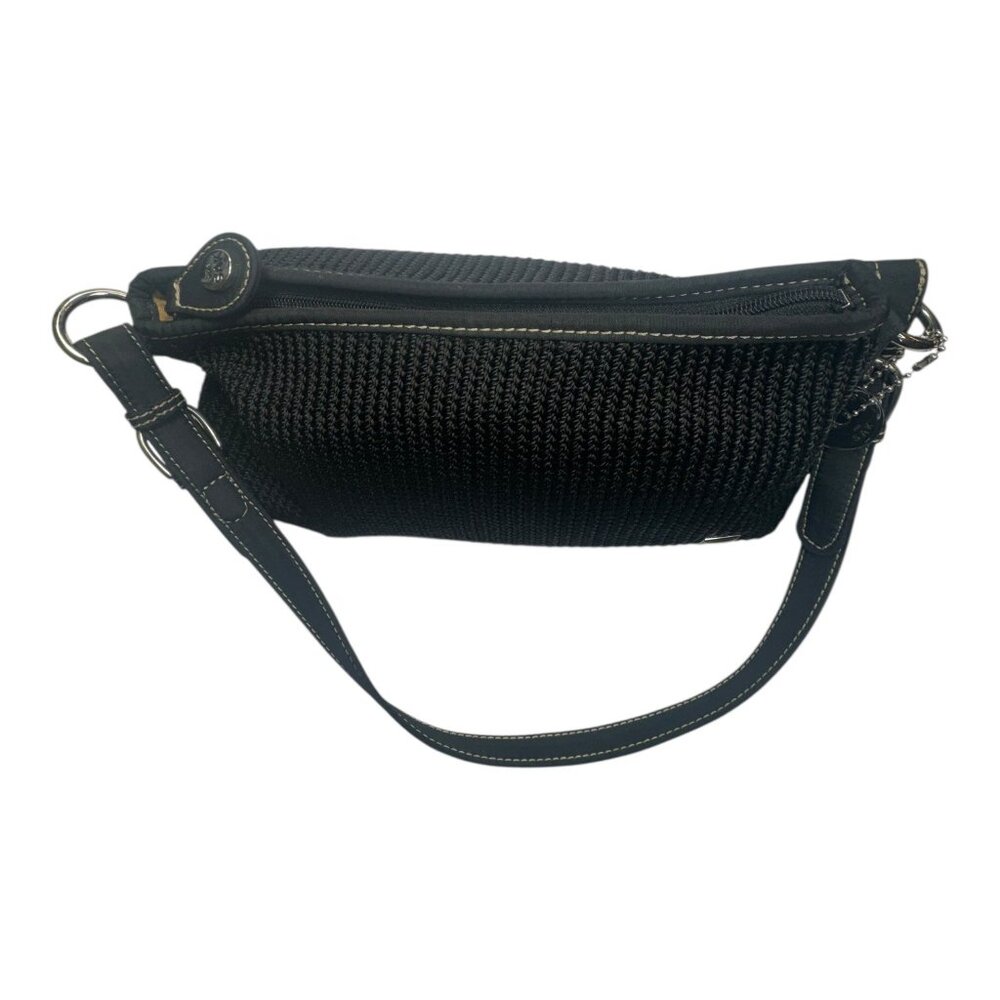 THE SAK Vintage Black Crochet Knit Small Shoulder Bag- Brown Trim 13”x6” - Picture 11 of 16